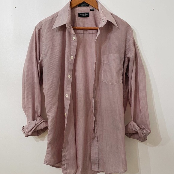VTG Christian Dior Mauve Striped Button Down - Picture 3 of 10